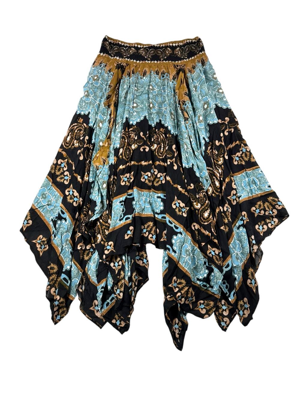 Free People Fly Away Skirt M Boho Handkerchief Hem Paisley Print Festival Midi